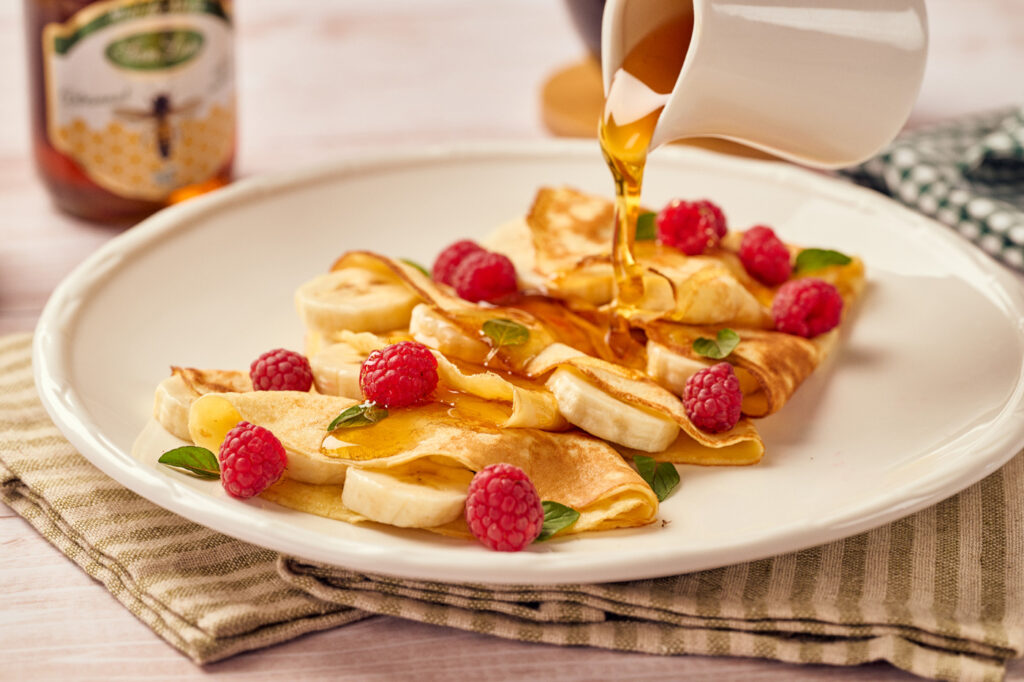 Crepes con frambuesa y miel san luis